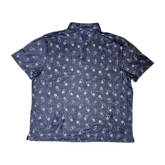 Haggar Mens Polo Shirt XL Grey Blue Pineapple Print Split Hem Short Sleeve - Picture 2 of 6